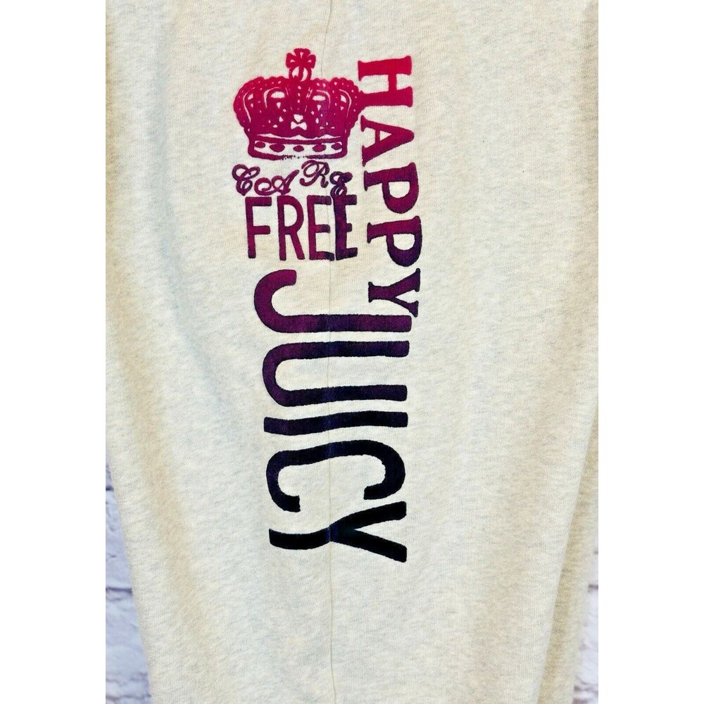 Juicy Couture Joggers Sweatpants Pant Side Velour Velvet Print Mid Rise Cream XL - Picture 3 of 6
